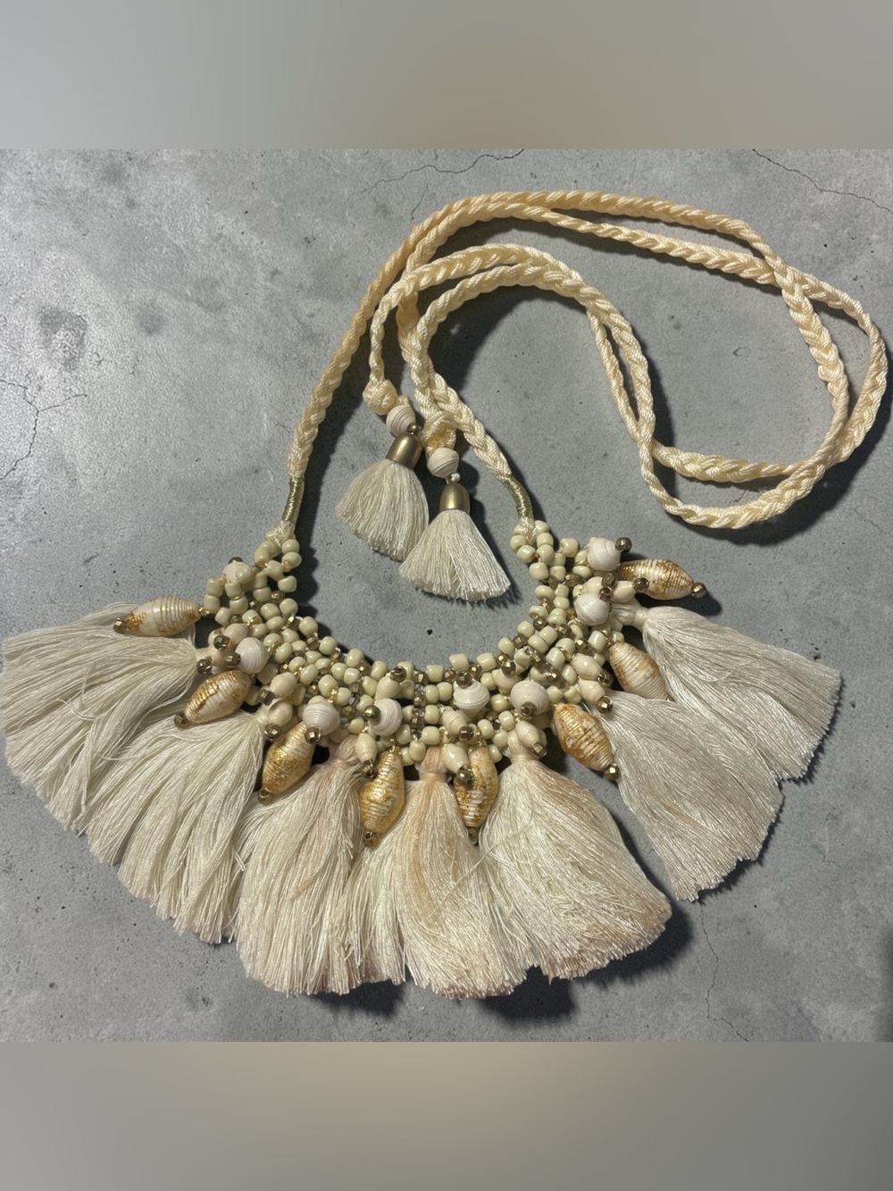 Noonday Bohemian Cream Tassel Statement Necklace- dramatic!